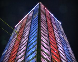 Mosaic Tower Lights Up the Night