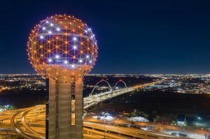 Reunion Tower Glows for Fireworks Display
